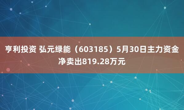 亨利投资 弘元绿能(603185)5月30日主力资金净卖出819.28万元
