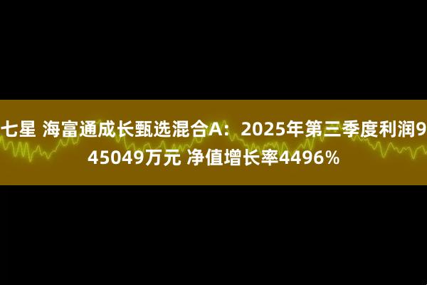 七星 海富通成长甄选混合A：2025年第三季度利润945049万元 净值增长率4496%